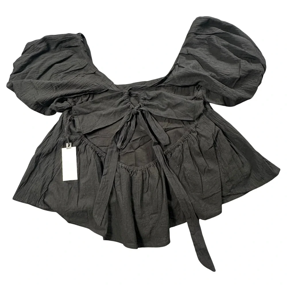ASTR Women's Medium Puff Sleeve Tie Back Top Blouse‎ NWT